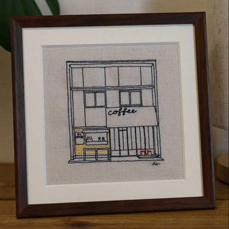 RA Coffee storefront embroidery